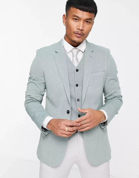 ASOS DESIGN wedding super skinny oxford blazer in khaki