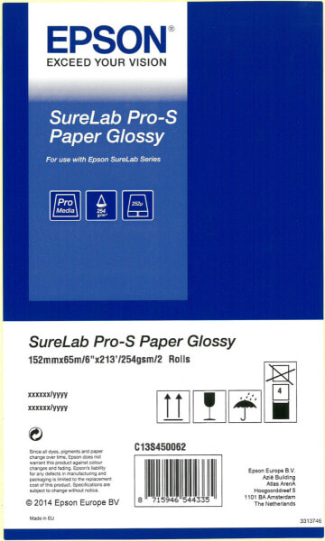 Epson SureLab Pro-S Paper Glossy BP 6x65 2 rolls - Gloss - 252 g/m² - White - Polyester - 252 µm - SureLab D3000 DR - SureLab D3000 SR - SureLab D700 - SureLab D7 Studio