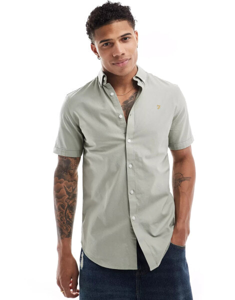 Farah brewer short sleeve shirt in green