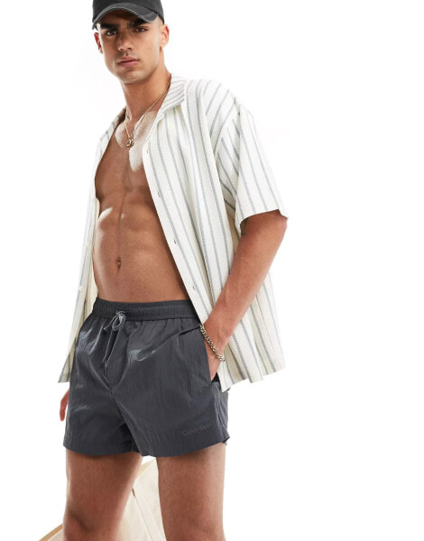 Calvin Klein Short Drawstring Swim Shorts - CK Refined Tape in Iron Gate