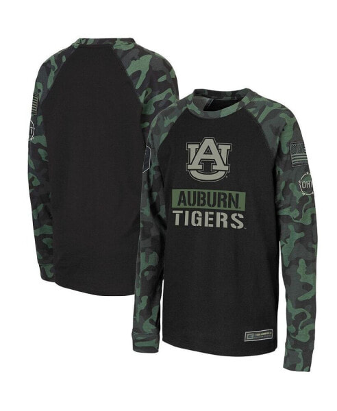Big Boys Black, Camo Auburn Tigers OHT Military-Inspired Appreciation Raglan Long Sleeve T-shirt