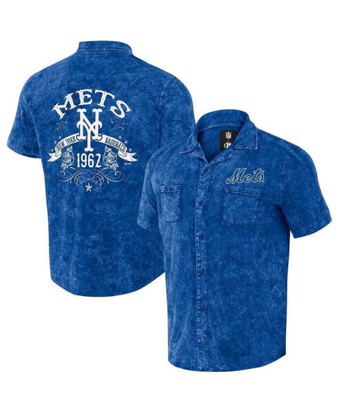 Men's Darius Rucker Collection by Royal Distressed New York Mets Denim Team Color Button-Up Shirt