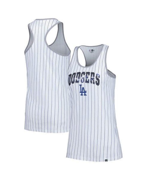 Women's White Los Angeles Dodgers Sequin Pinstripe Racerback Tank Top