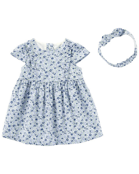 Baby Floral Print Dress and Headwrap Set 12M