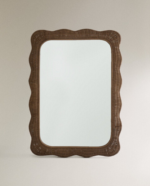 Irregular rattan wall mirror