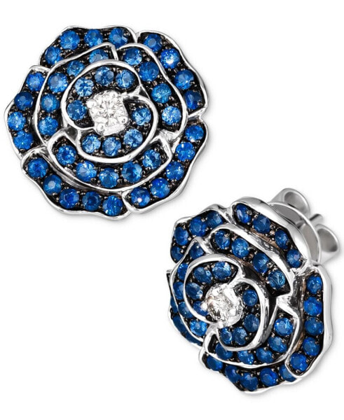 Denim Ombré (1-1/2 ct. t.w.) & Nude Diamond (1/10 ct. t.w.) Flower Stud Earrings in 14k White Gold