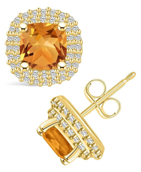 Citrine (1-3/4 ct. t.w.) and Diamond (3/8 ct. t.w.) Halo Stud Earrings in 14K Yellow Gold