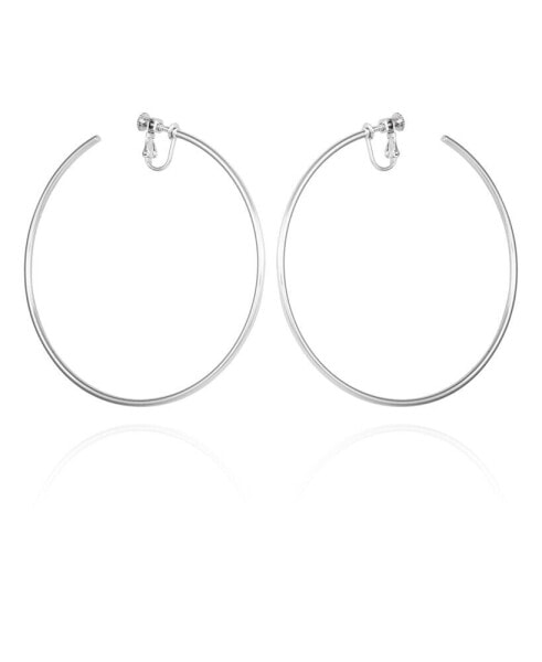 Silver-Tone Clip-On Extra Large Open Hoop Earrings