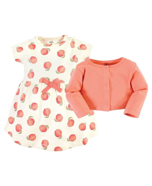 Toddler Girl Organic Cotton Dress and Cardigan, Peach