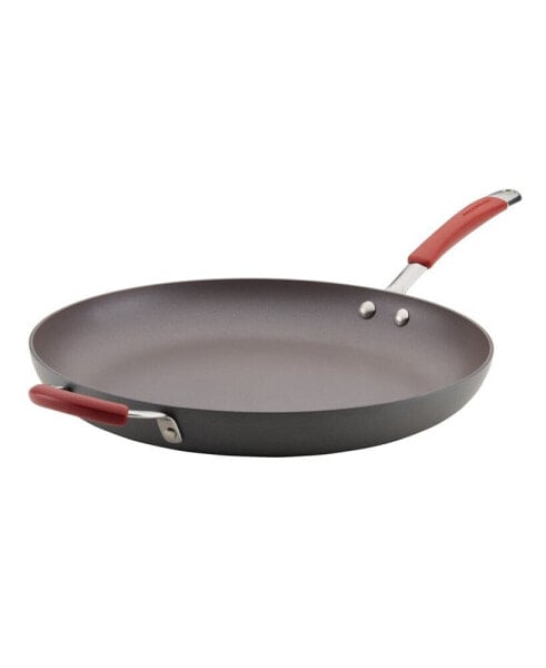 Cucina Hard Anodized Nonstick Frying Pan with Helper Handle, 14", Gray, Cranberry Red