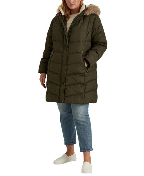 Women's Plus Size Faux-Fur-Trim Hooded Puffer Coat