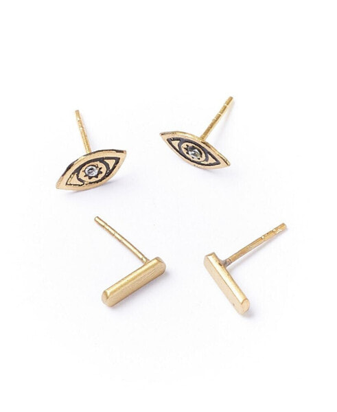 Ruchi Evil Eye Tiny Bar Gold Stud Earrings Set of 2