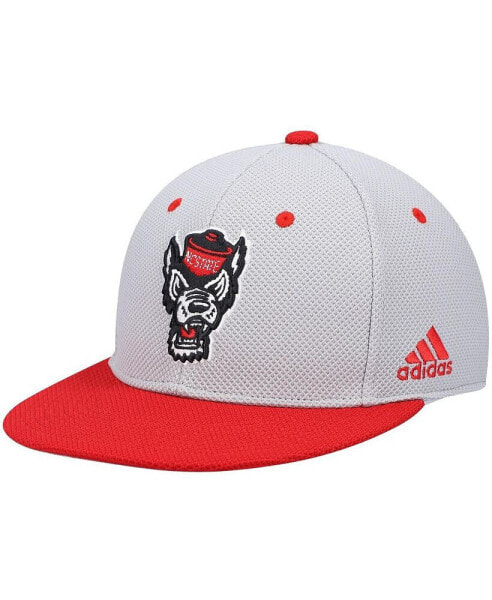 Men's Gray and Red NC State Wolfpack On-Field Baseball Fitted Hat