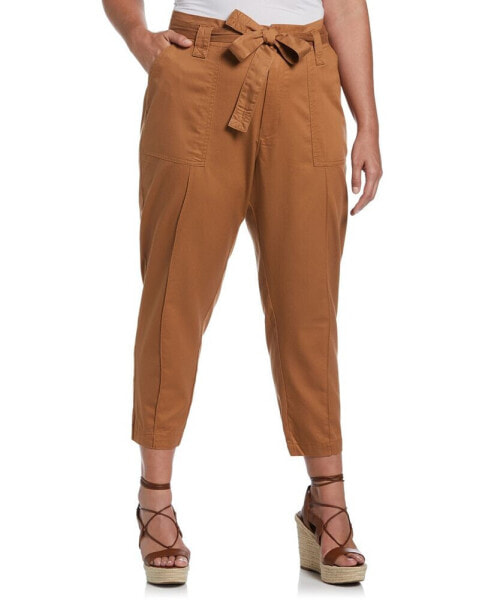 Plus Size Twill Crop Pants with Removable Tie Belt