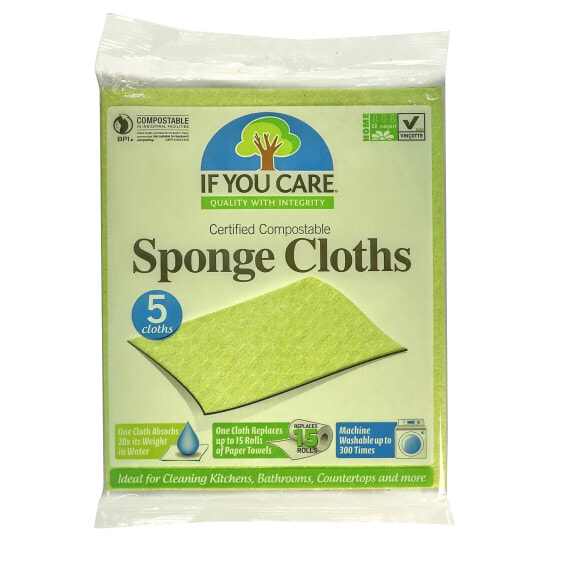 Reusable Sponge Cloths, 5 Clothes, 8" x 6.75" (20 cm x 17 cm) Each