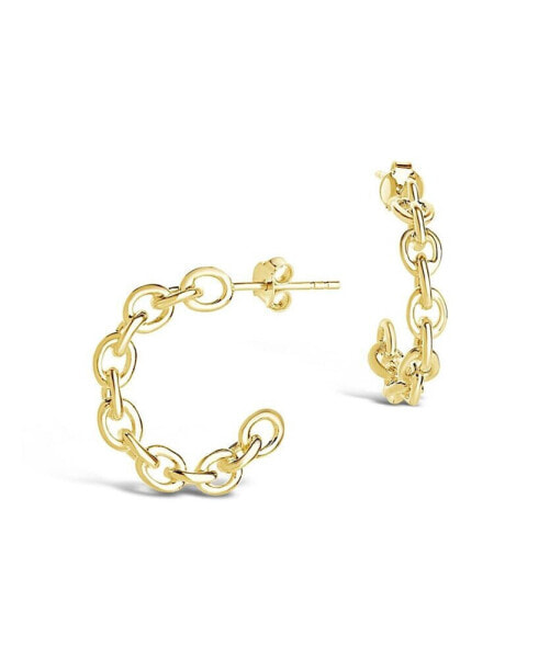 Women's Delicate Chain 14K Gold Plated Hoop Earrings