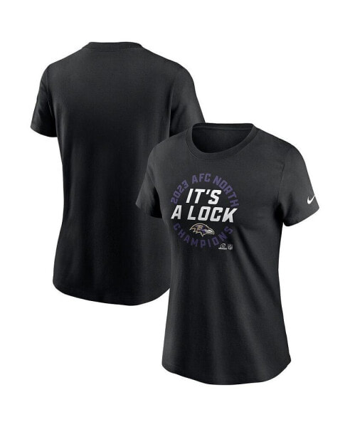 Women's Black Baltimore Ravens 2023 AFC North Division Champions Locker Room Trophy Collection T-shirt