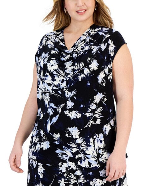 Plus Size Printed Cowl Neck Top