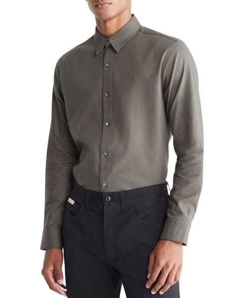 Men's Regular-Fit Solid Button-Down Flannel Shirt
