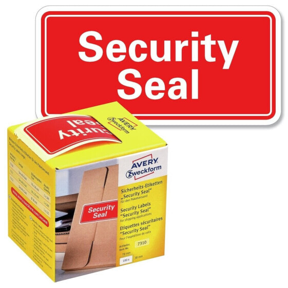 Бирок безопасности Avery Zweckform Sicherheitssiegel\"Security Seal\" 78x38 мм - красный - cкруглённый прямоугольник - Постоянный - 78 x 38 мм - 100 шт. - 1 шт. AVERY Zweckform