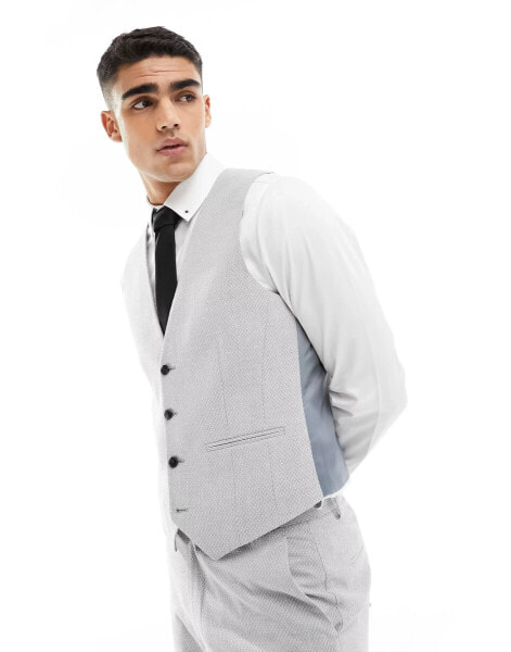 ASOS DESIGN wedding superskinny suit waistcoat in light grey birdseye texture