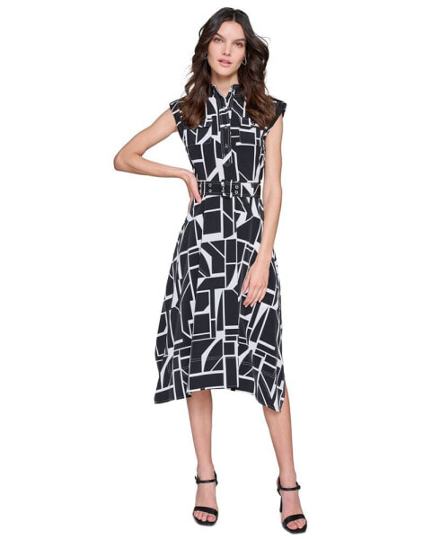 Women's Printed Handkerchief-Hem Midi Dress