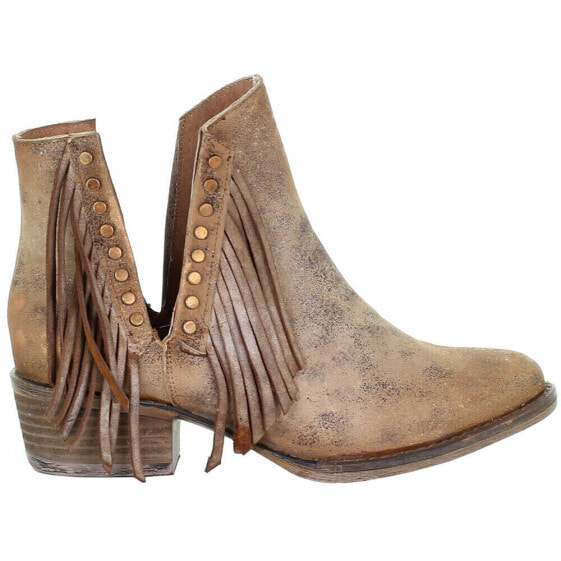 Circle G by Corral Fringe Studded Round Toe Cowboy Booties Womens Brown Casual B