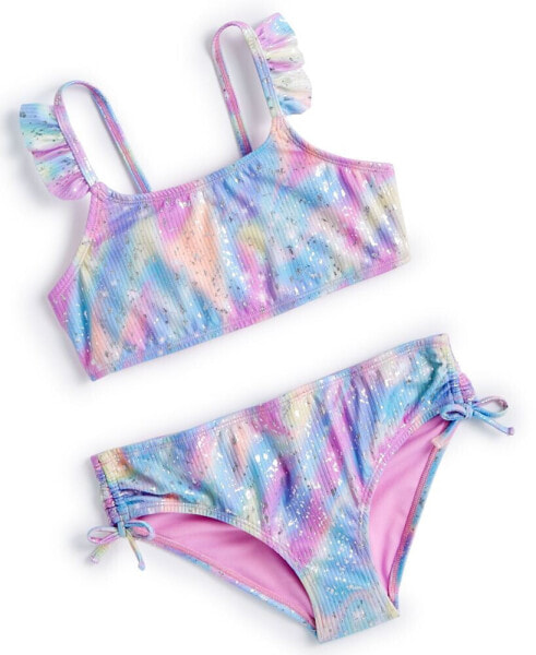 Big Girls Tie-Dyed Textured Printed Swimsuit, 2 Piece Set