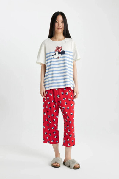 Fall in Love Disney Mickey & Minnie Regular Fit Kısa Kollu Pijama Takımı B8704AX24SM