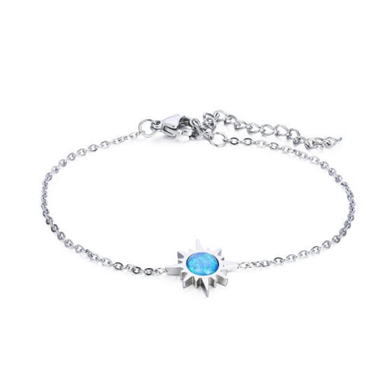 Fine steel bracelet with blue synthetic opal