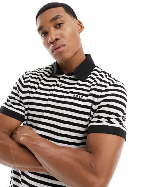 BOSS Orange pale stripe polo shirt in black