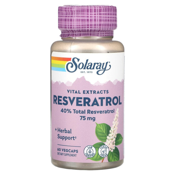 БАД ресвератрол SOLARAY Vital Extracts, 75 мг, 60 капсул, вегетарианские