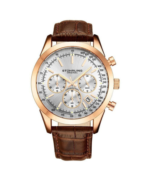Men's Monaco Brown Leather , Silver-Tone Dial , 44mm Round Watch