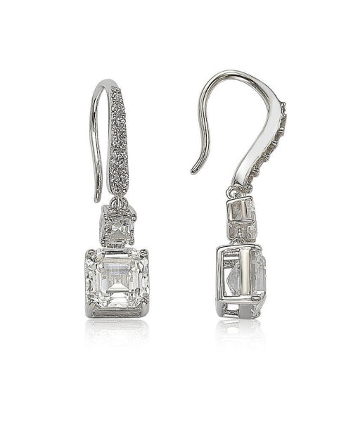 Suzy Levian Sterling Silver Cubic Zirconia Asscher-cut Dangle Earrings