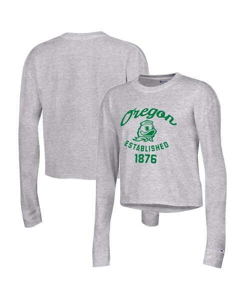 Women's Gray Oregon Ducks Boyfriend Cropped Long Sleeve T-shirt