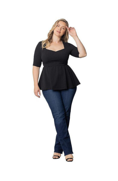 Plus Size Posh Peplum Top with Sweetheart Neckline