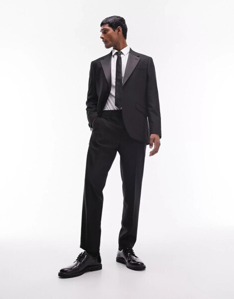 Topman slim tux suit trousers with tonal sateen side stripe in black