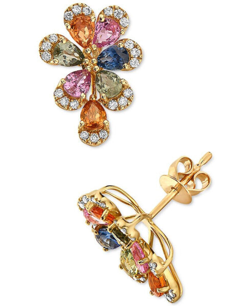 EFFY® Multi-Sapphire (2-1/2 ct. t.w.) & Diamond (1/5 ct. t.w.) Flower Stud Earrings in 14k Gold