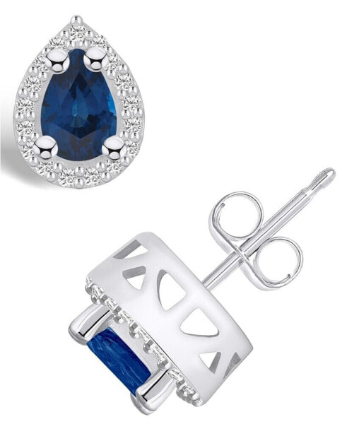 Серьги Macy's Sapphire and Diamond Halo Stud