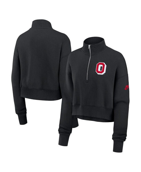 Women's Black Ohio State Buckeyes Legacy Elevated Logo Cropped Half-Zip Sweatshirt