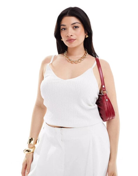 ASOS DESIGN Curve knitted strappy v neck cami top in cream