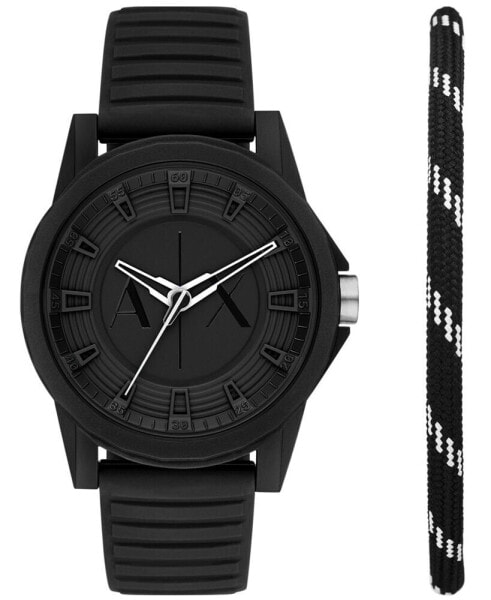 Men's Outerbanks Three Hand Black Silicone Watch 44mm Set