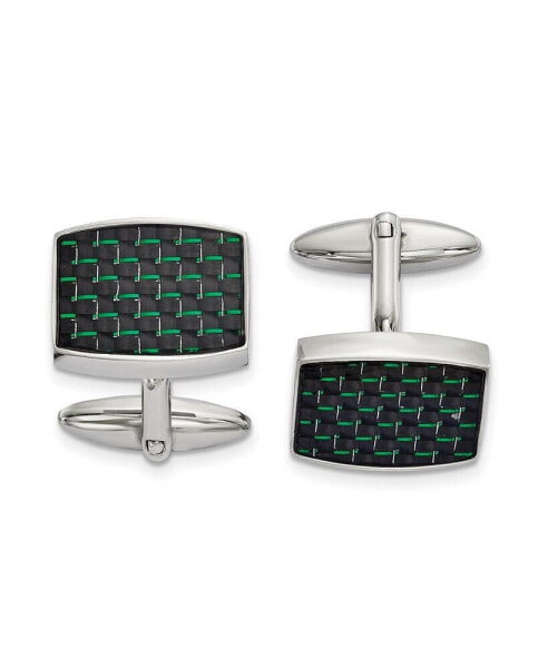 Stainless Steel Black and Green Carbon Fiber Inlay Cufflinks