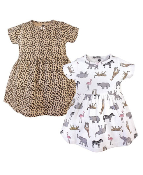 Infant Girl Cotton Short-Sleeve Dresses 2pk, Modern Pink Safari