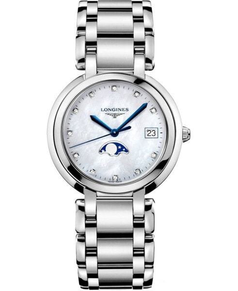Women's Swiss PrimaLuna Diamond-Accent Stainless Steel Bracelet Watch 34mm