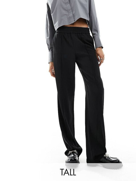 Only Tall light weight pintuck wide leg trouser in black