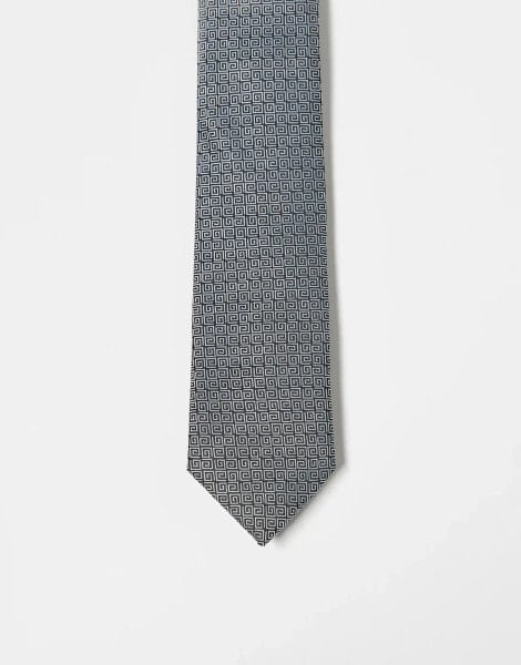 ASOS DESIGN tie with greek wave pattern in black