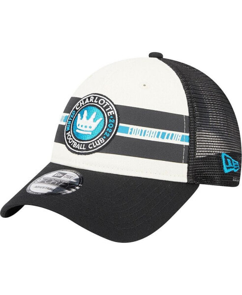 Men's White, Black Charlotte FC Team Stripes 9FORTY Trucker Snapback Hat