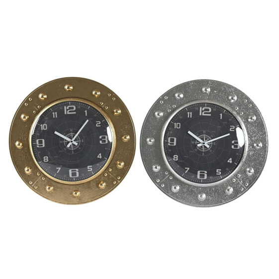 Настенное часы DKD Home Decor 48,5 x 6 x 48,5 cm Стеклянный Серебристый Чёрный Позолоченный Железо (2 штук)