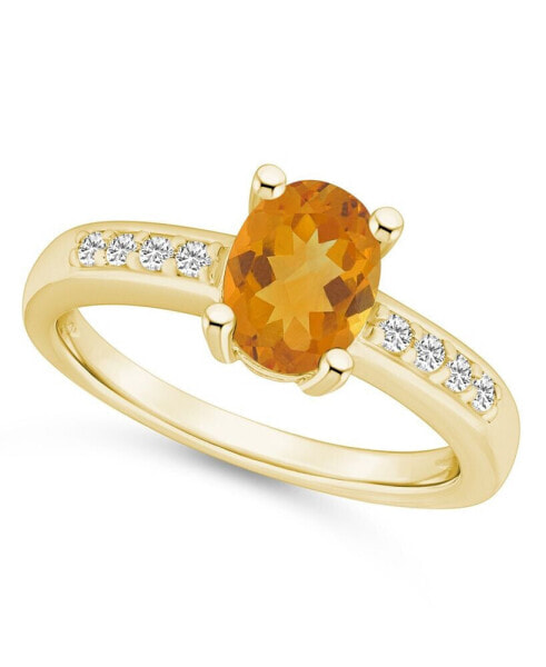 Citrine and Diamond Ring (1 -1/5 ct.t.w and 1/8 ct.t.w) 14K Yellow Gold